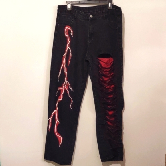 Black Goth Rock and roll emo pants black denim jeans for men size XL - Picture 5 of 14